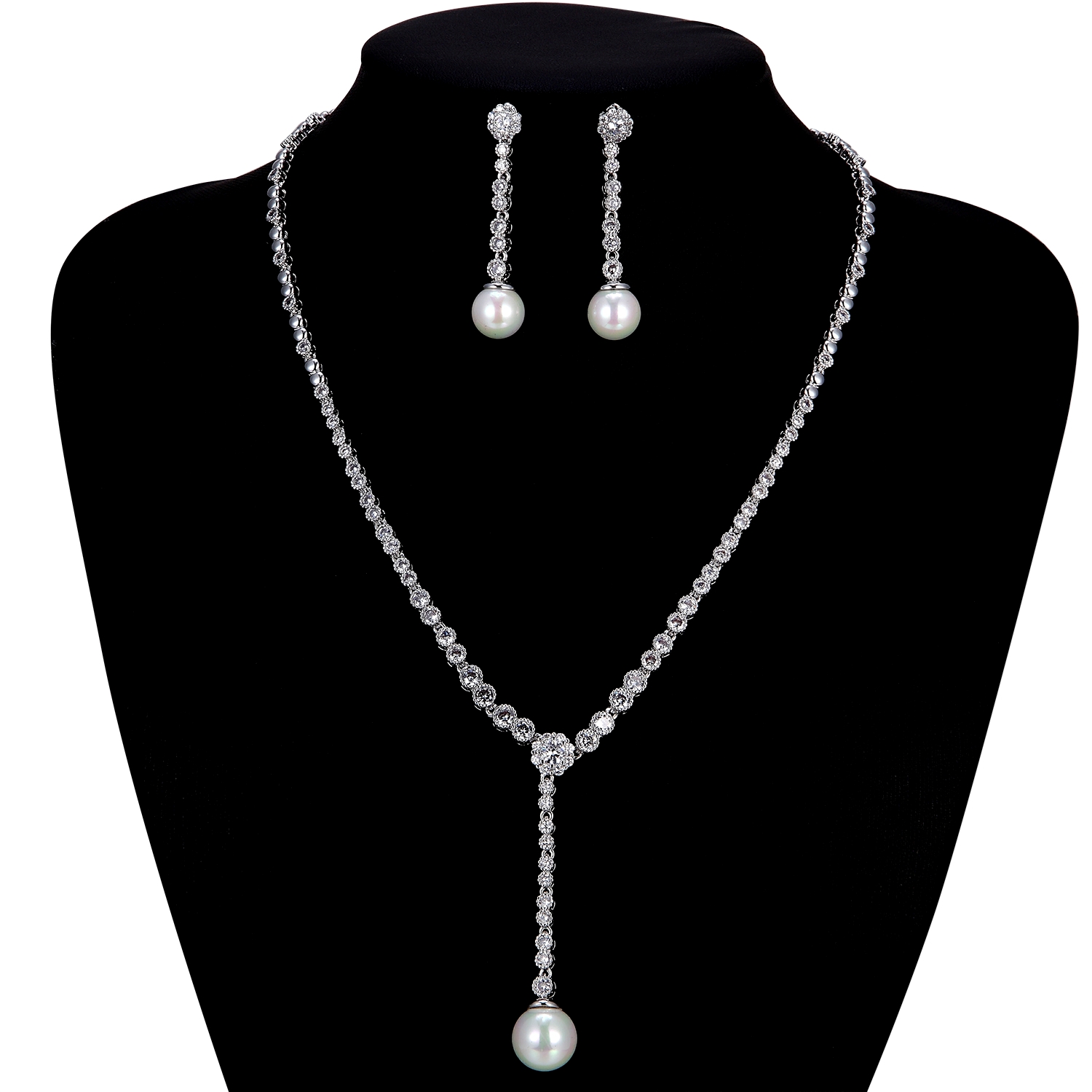 Bling Casual Platinum Plated Necklace And Earring Set