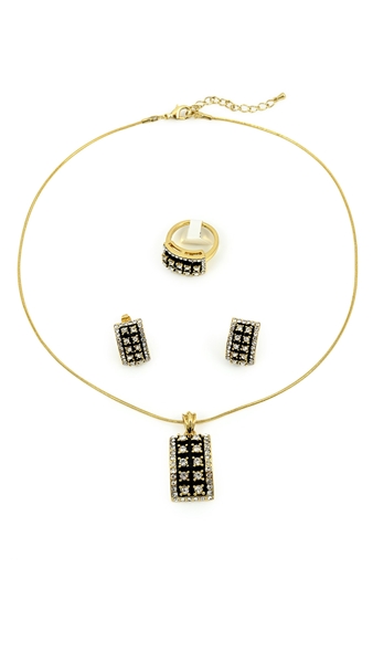 Picture of The Biggest Stock For  Gold Plated Black 3 Pieces Jewelry Sets