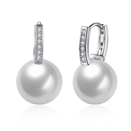 Picture of Fashion Artificial Pearl White Small Hoop Earrings