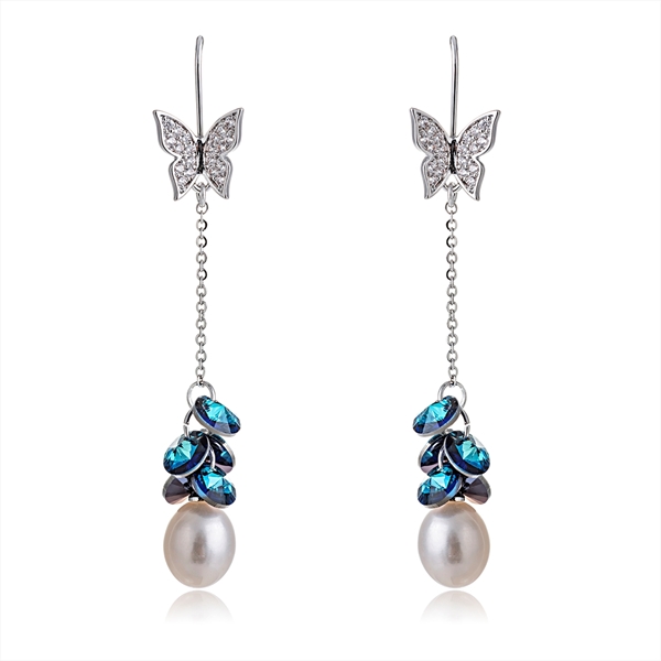 Picture of Best Selling Butterfly Swarovski Element Pearl Drop & Dangle Earrings