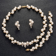 Picture of Low Price Zinc Alloy Artificial Pearl 3 Piece Jewelry Set from Trust-worthy Supplier