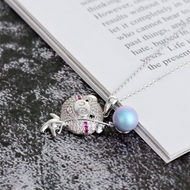 Picture of Platinum Plated Swarovski Element Pearl Pendant Necklace at Unbeatable Price