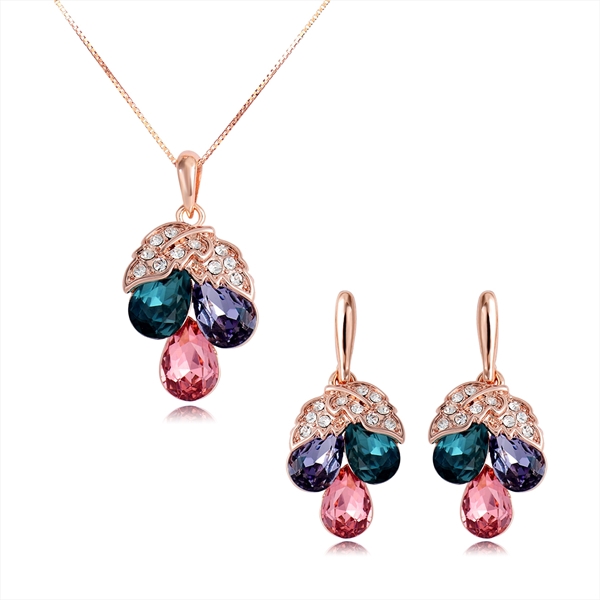 Trendy Rose Gold Plated Artificial Crystal Necklace and Earring Set ...