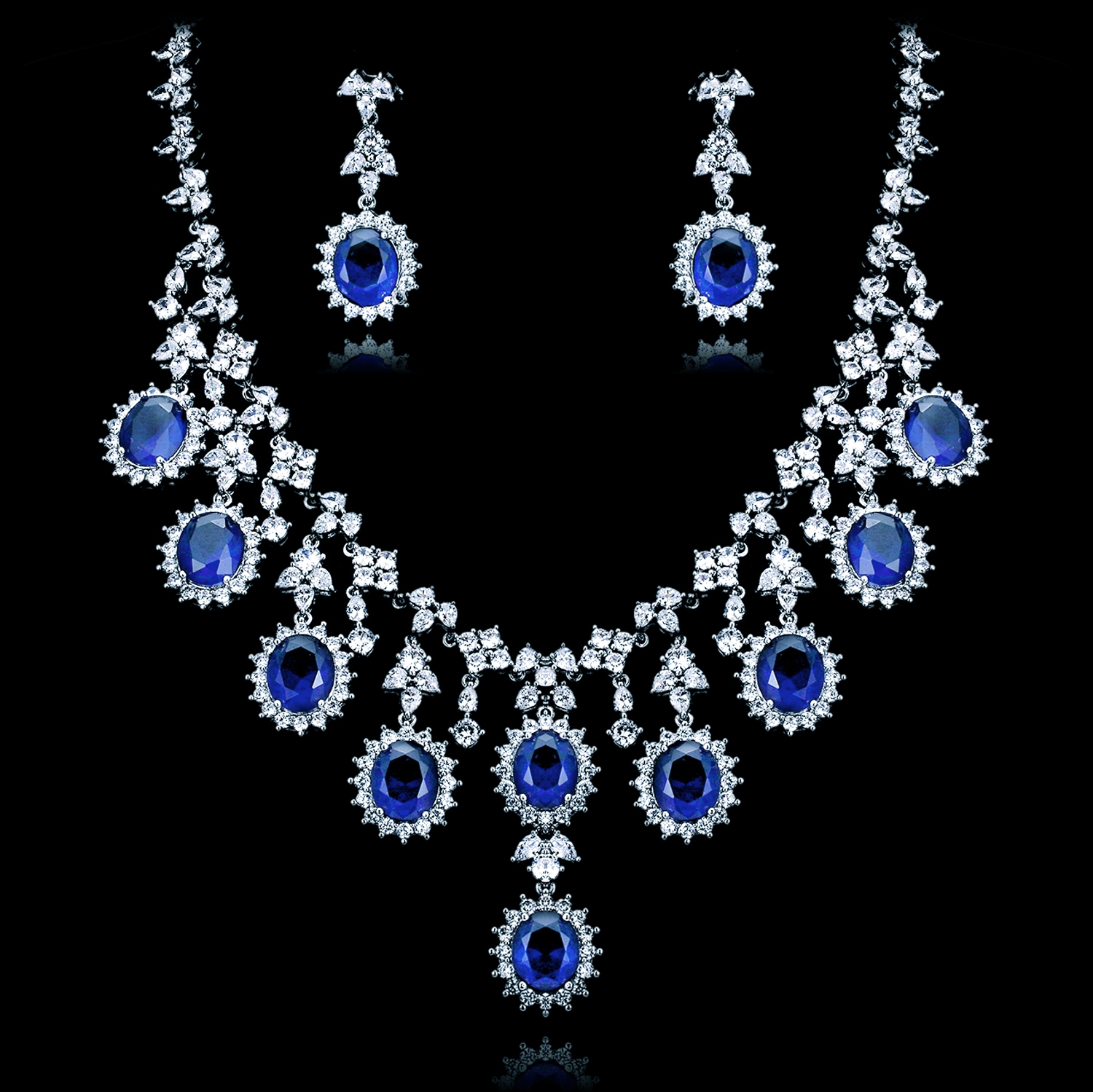 Pretty Cubic Zirconia Blue Necklace and Earring Set