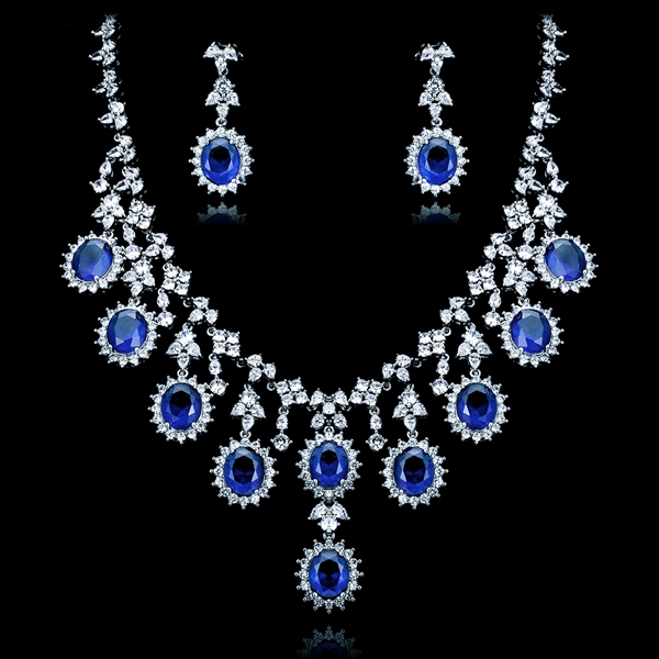 Picture of Pretty Cubic Zirconia Blue Necklace and Earring Set