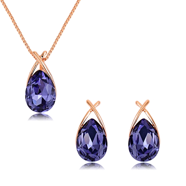 Buy Rose Gold Plated Purple Necklace and Earring Set with Low Cost