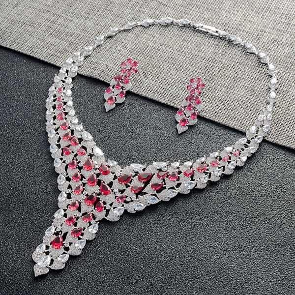 Picture of Bulk Platinum Plated Big Necklace and Earring Set with Speedy Delivery