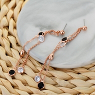 Picture of Unique Artificial Crystal Rose Gold Plated Dangle Earrings