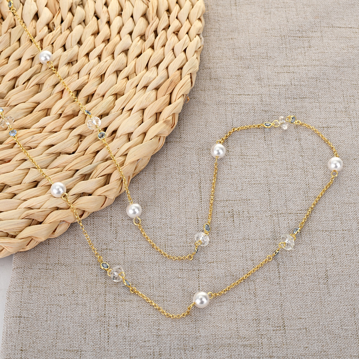 0161788 Best Artificial Pearl Gold Plated Long Chain Necklace 