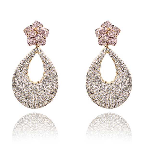 Picture of Bulk Gold Plated Cubic Zirconia Dangle Earrings Exclusive Online