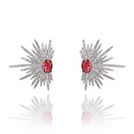 Picture of Buy Platinum Plated Red Big Stud Earrings with Wow Elements