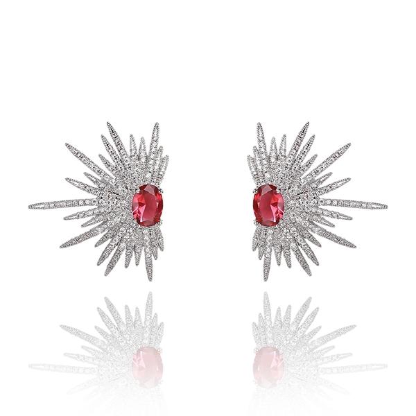 Picture of Buy Platinum Plated Red Big Stud Earrings with Wow Elements