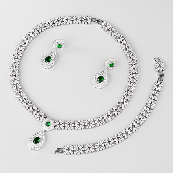 Picture of Fashionable Big Green 3 Piece Jewelry Set