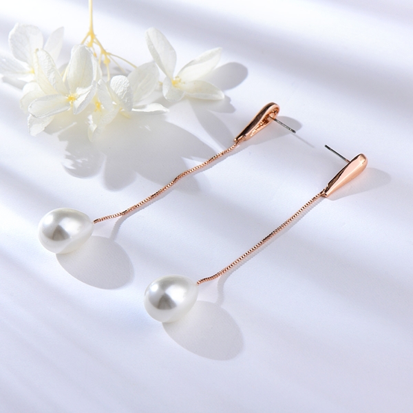 Picture of Hot Selling Rose Gold Plated Artificial Pearl Dangle Earrings with No-Risk Refund