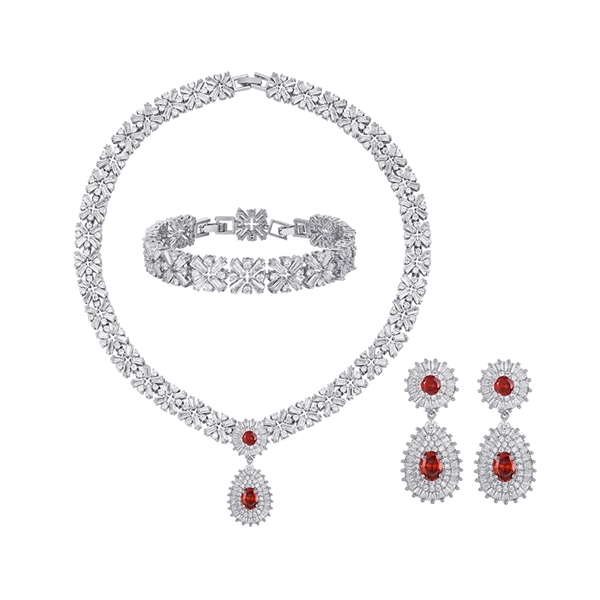 Picture of Most Popular Cubic Zirconia Red 3 Piece Jewelry Set