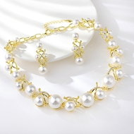 Picture of Delicate Artificial Pearl White 2 Piece Jewelry Set