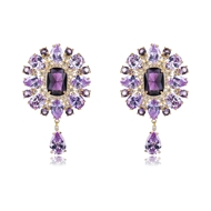 Picture of Low Cost Gold Plated Purple Dangle Earrings with Price