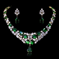 Show details for Brand New Green Cubic Zirconia 2 Piece Jewelry Set with Full Guarantee