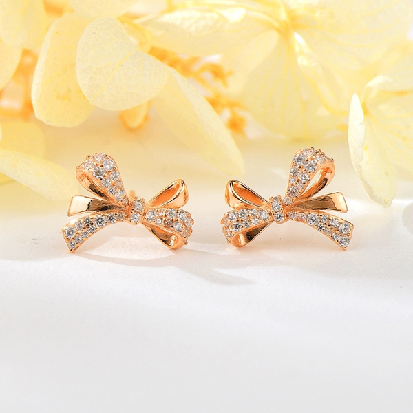 Picture of Top Cubic Zirconia Bow Big Stud Earrings