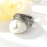 Show details for Best shell pearl Platinum Plated Fashion Ring