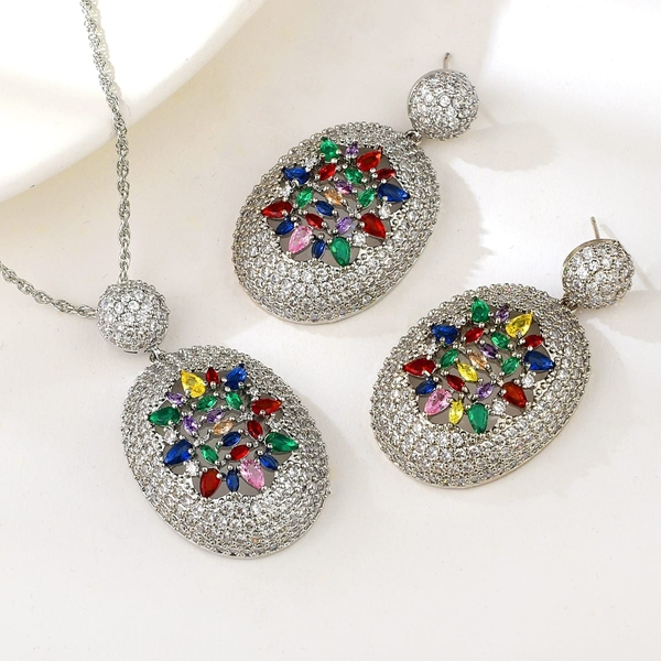 Picture of Fashion Cubic Zirconia Colorful 2 Piece Jewelry Set