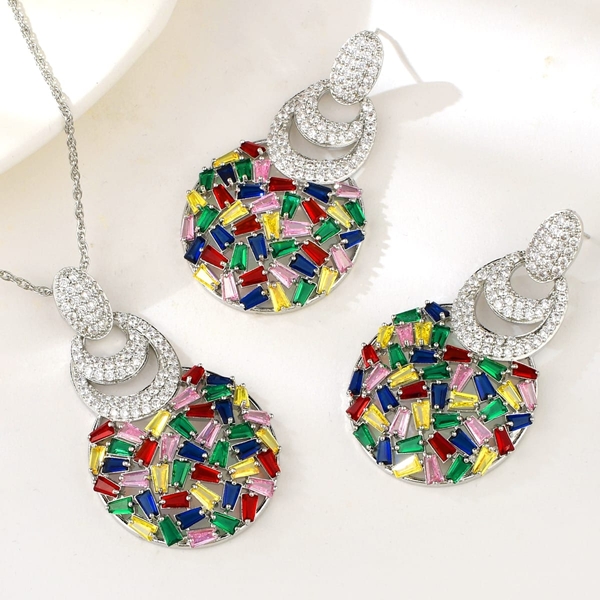 Picture of Geometric Cubic Zirconia 2 Piece Jewelry Set with Fast Delivery