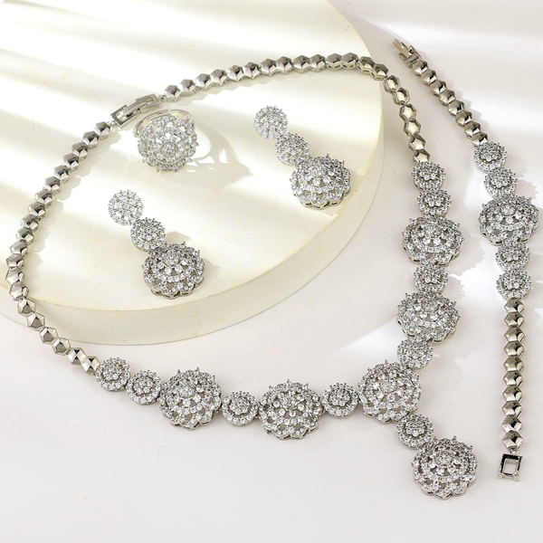 Picture of Wholesale Platinum Plated White 4 Piece Jewelry Set with No-Risk Return