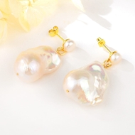 Show details for Shop Gold Plated Artificial Pearl Dangle Earrings with Wow Elements