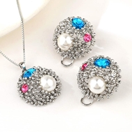 Picture of Eye-Catching Blue Platinum Plated 2 Piece Jewelry Set with Member Discount