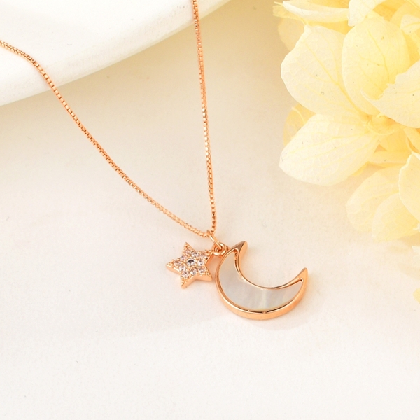Picture of Buy Rose Gold Plated Moon Pendant Necklace with Wow Elements