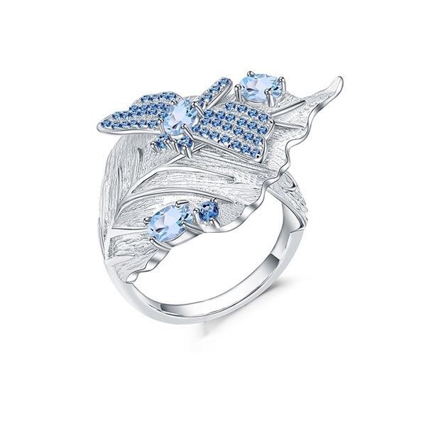 Picture of Italian craftsmanship design gentle and simple temperament 925 silver topaz personality ring